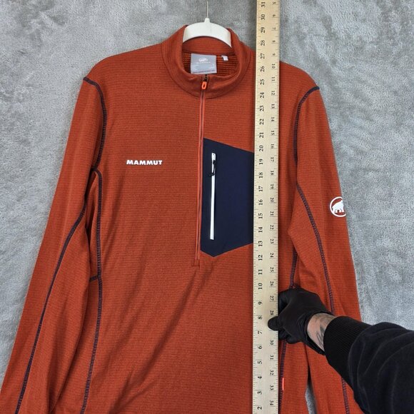 Mammut Pullover Mens Medium Orange Half Zip Chest Pocket Athletic Hiking Outdoor - Picture 4 of 12